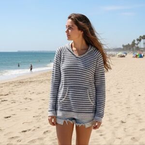 Old Navy Blue and White Striped Hoodie
